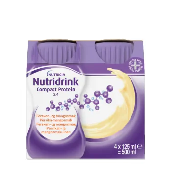 Nutridrink Compact Protein 2,4 kcal fersken- og mangosmak 4×125 ml v:3513464