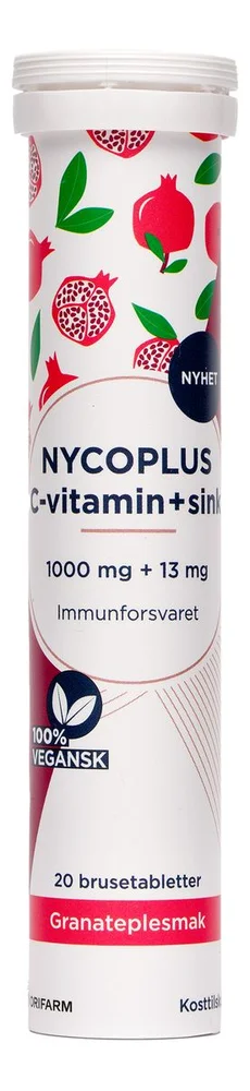 Nycoplus C-vitamin 1000mg + sink 13mg brusetabletter Granateple – 20 stk v:7734568
