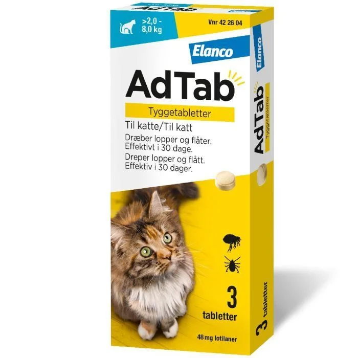 AdTab 48 mg tyggetabletter til katt (2-8kg) – 3 stk v:5023092