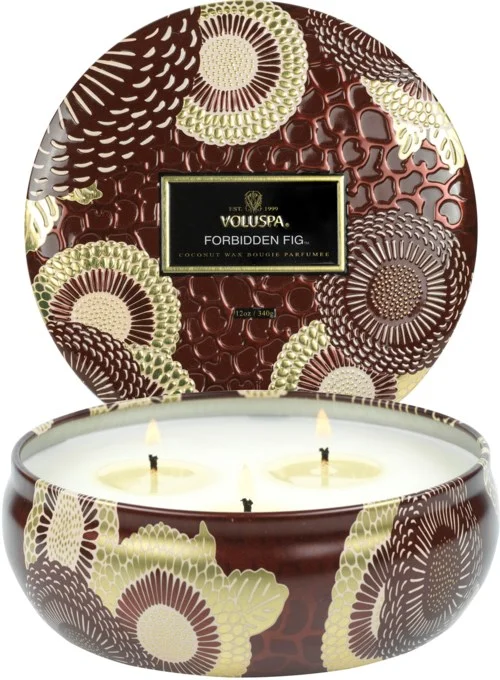 Voluspa Forbidden Fig 3-Wick in Decorative Tin 40h v:4967252 Voluspa Forbidden Fig 3-Wick in Decorative Tin 40h v:4967252