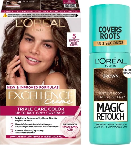 Loreal Paris Bundle Excellence 5 Natural Light Brown & Magic Retouch Roots 3 Brown 75 ml v:9920361