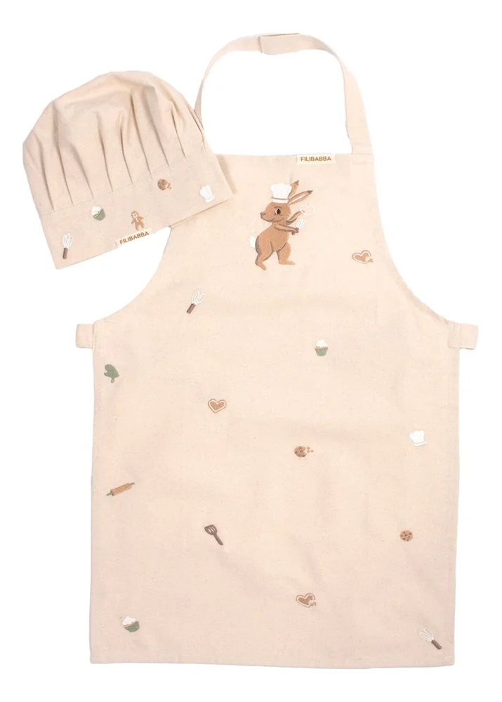 Filibabba Forkle og kokkehatt m. broderi GOTS – Wonderful Winter – Hare – 1 stk. v:2871406