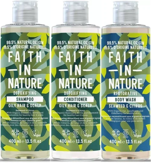 Faith In Nature Bundle Seaweed & Citrus Shampoo 400 ml & Conditioner 400 ml & Body Wash 400 ml v:8896351