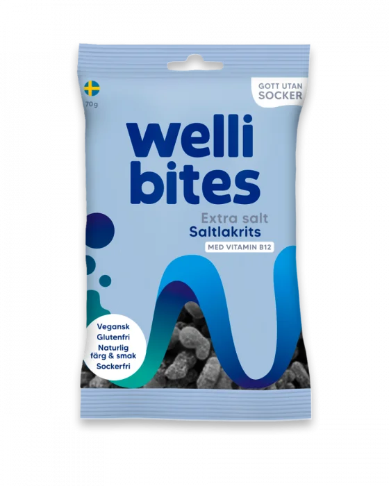 Wellibites Sukkerfritt Godteri Extra Salt Lakris 70g v:8594856