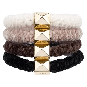 DARK Fluffy Fat Hair Tie W/Gold Neutral Mix v:5611798 DARK Fluffy Fat Hair Tie W/Gold Neutral Mix v:5611798
