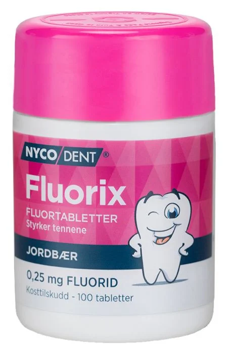 Nycodent Fluorix Jordbær 0,25 mg 100stk v:6117641