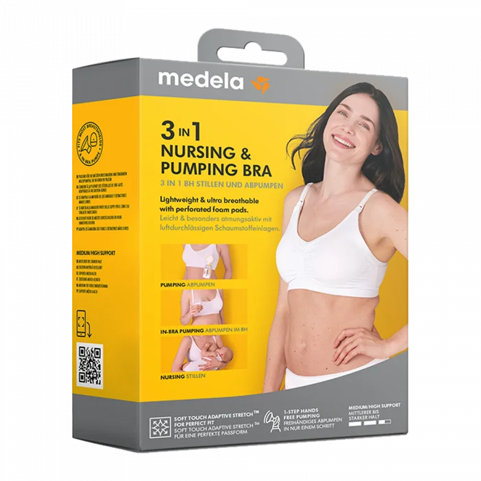 Medela 3-i-1 amme- og pumpe-BH, hvit, S v:3671944