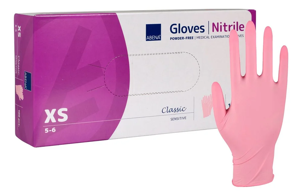 Abena Classic Sensitive Powder-Free Nitrile Gloves Pink - 100 stk. v:8394559