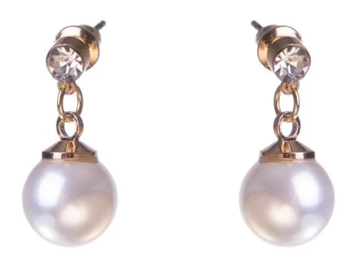 Dazzling Earring Col Clear Crystal On Stud W Hanging MOP Gold v:1336793