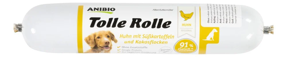 Anibio Tolle Rolle Kylling, pølse for oppskjæring, 91% kjøtt – 400g. v:2869430