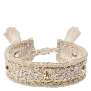 DARK Tweed Friendship Bracelet With Star Studs Sand v:7141287