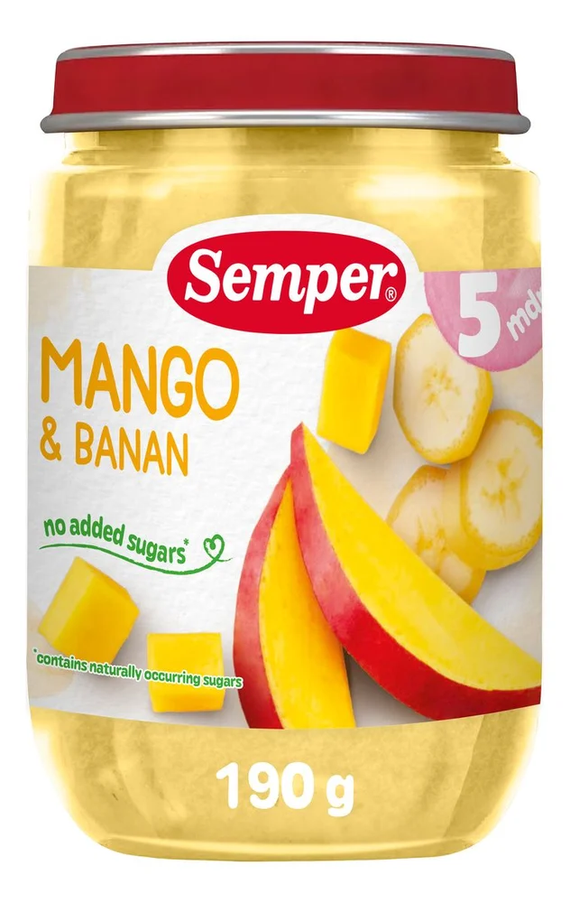 Semper Fruktpuré m. Mango og Banan 5 mdr. Ø – 190 g. v:1391392